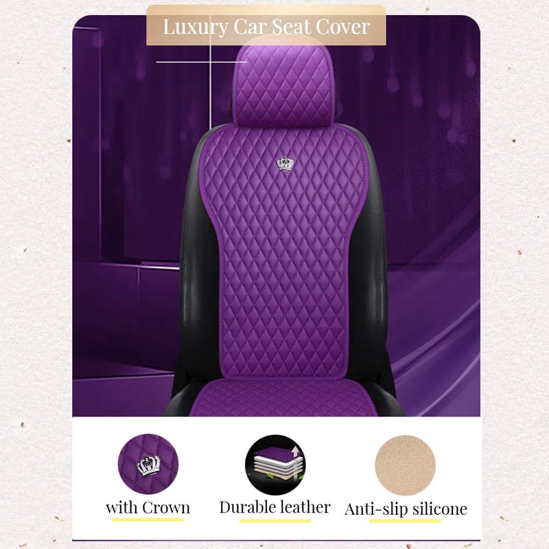 Red Rain Leather Seat Cover Universal Seat Covers with Crown Car Seat Protector Fit Car/Auto/Truck/SUV Purple 2/3 Covered (Purple) - Image 4